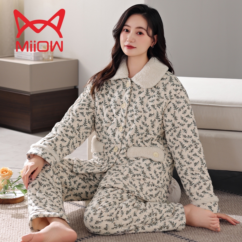 猫人女士三层夹棉加厚家居服套装