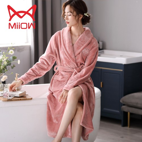 猫人女士珊瑚绒法兰绒秋冬季睡袍