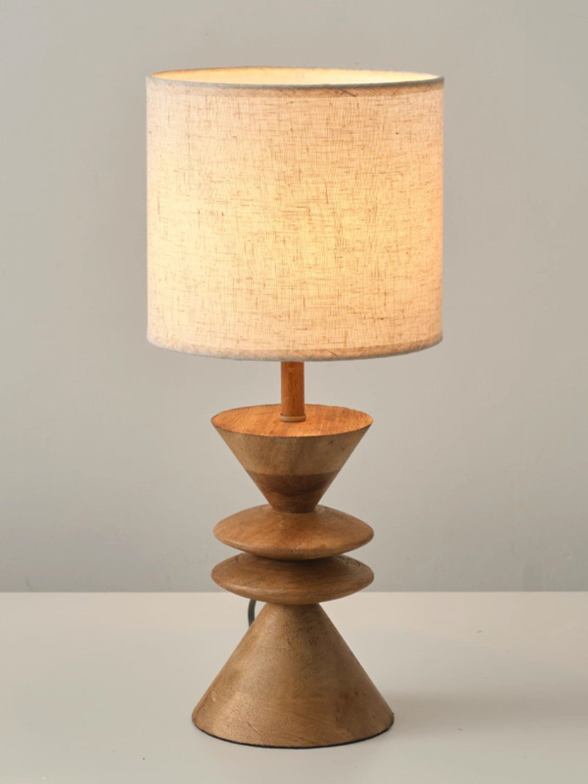 美式复古实木几何台灯创意卧室床头中古法式书房书桌灯设计师灯具