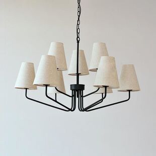 美式极简装饰枝形吊灯照明乡村创意带锥形织物灯罩客厅卧室餐厅