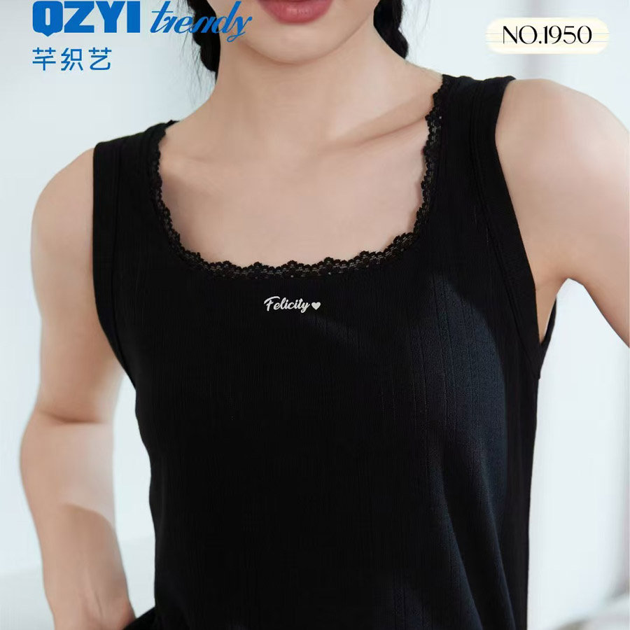 芊织艺2025春夏白日梦系列女花边款居家打底纯色修身宽带背心1950