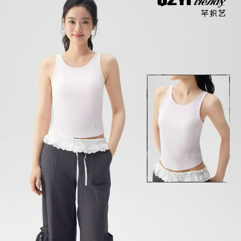 芊织艺2026春夏新款女士短款免穿文胸打底背心胸垫款百搭内搭2108