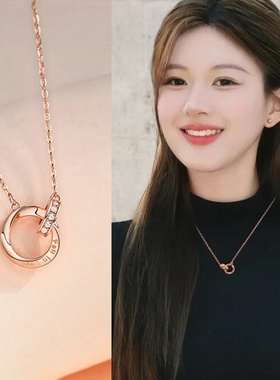 玫瑰金色环环相扣项链新款