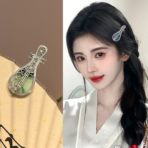 新中式绿色创意琵琶发夹女