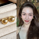 金色拉丝圆球耳钉女2025新款 轻奢高级感耳环小众独特秋冬耳饰 爆款