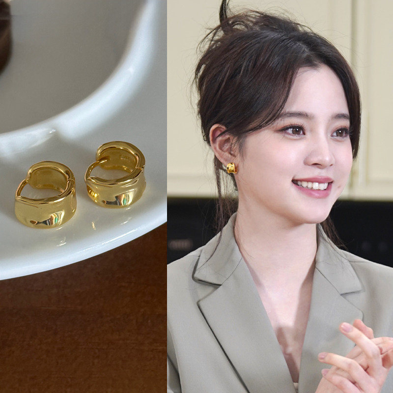 金色素圈耳钉新款小众设计