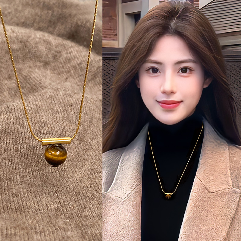 棕色美拉德吊坠项链女