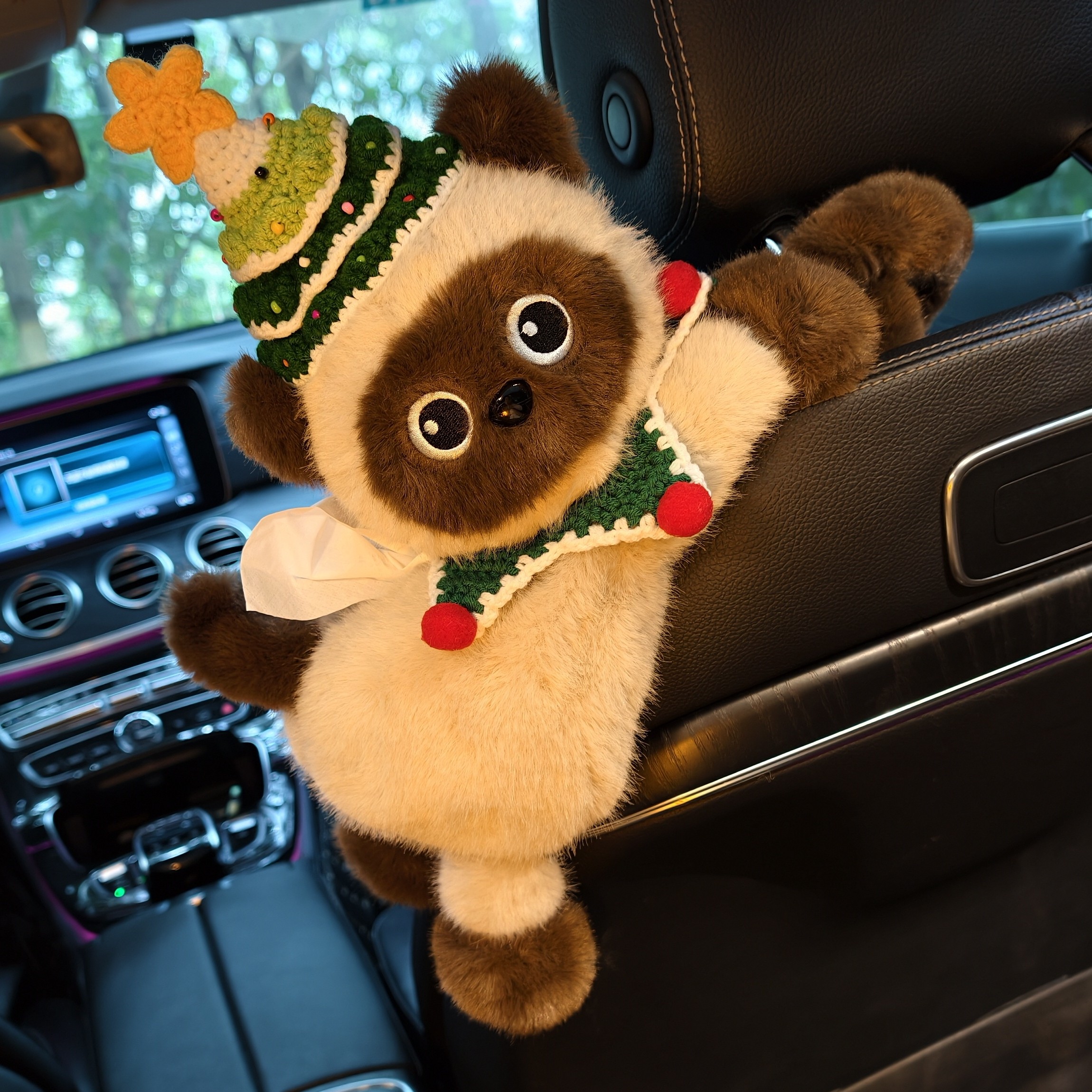 车载纸巾盒创意可爱毛绒玩偶车内装饰抽纸盒汽车暹罗猫车用纸抽盒