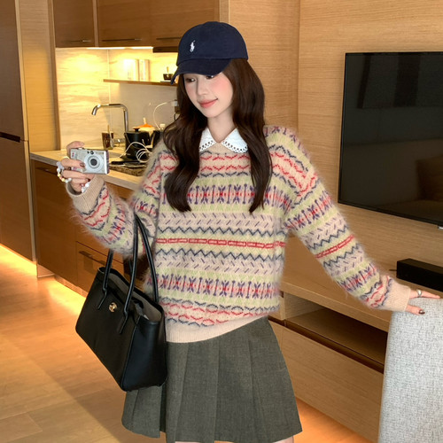 SUSAN-小众北欧风彩色费尔岛杂色撞色条纹宽松慵懒显瘦毛衣7003s