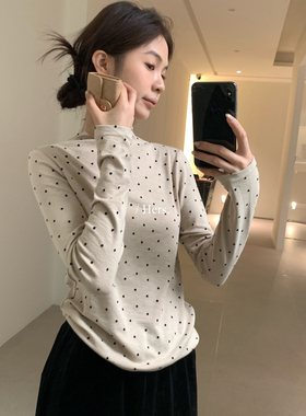 Hers-冬上新韩系简约日常磨毛波点打底衫92547#