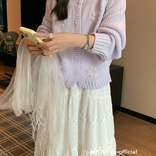 Sinsa×SUSAN-花朵粗线火爆回归韩系排扣加厚百搭宽松毛衣6337s