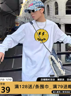 MIRACLE KILLxSPARK INFINITE联名款2025闪电笑脸印花宽松长袖T恤