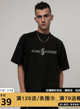 MIRACLE KILLxSPARK INFINITE联名款2025立体字母宽松休闲短袖T恤