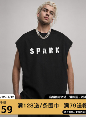 MIRACLE KILLxSPARK INFINITE联名款2025做旧字母印花圆领无袖T恤