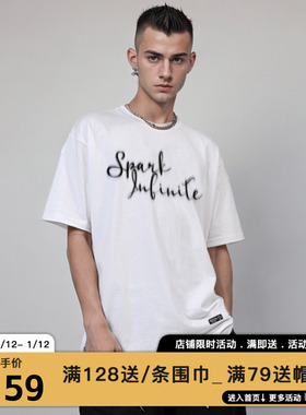 MIRACLE KILLxSPARK INFINITE联名款2025烟雾字母印花圆领短袖T恤