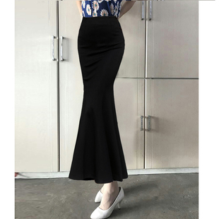 松紧高腰修身显瘦秋冬拖地超长及踝弹力气质百搭半身鱼尾大摆裙