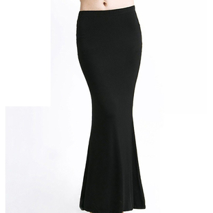 春夏时尚莫代尔棉弹力松紧高个子修身显瘦半身鱼尾拖地超长裙垂坠