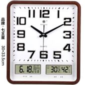 七王星方形双日历温度湿度万年历挂钟现代简约静音墙壁挂石英钟表