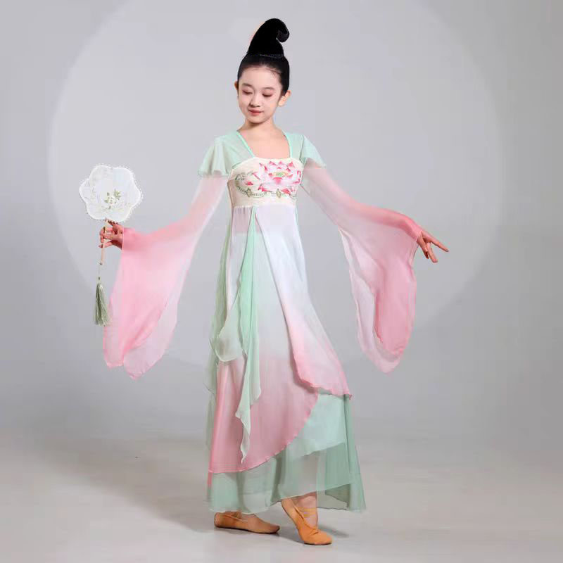 古典舞蹈纱衣汉服套装-飘逸超级仙子舞蹈裙双面燕洵舞蹈服中大童
