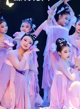 新蝶舞花间舞蹈服儿童古典舞演出服中国舞练功服飘逸纱衣蝴蝶道具
