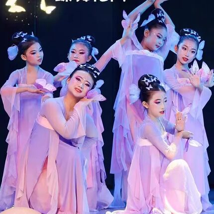 新蝶舞花间舞蹈服儿童古典舞演出服中国舞练功服飘逸纱衣蝴蝶道具