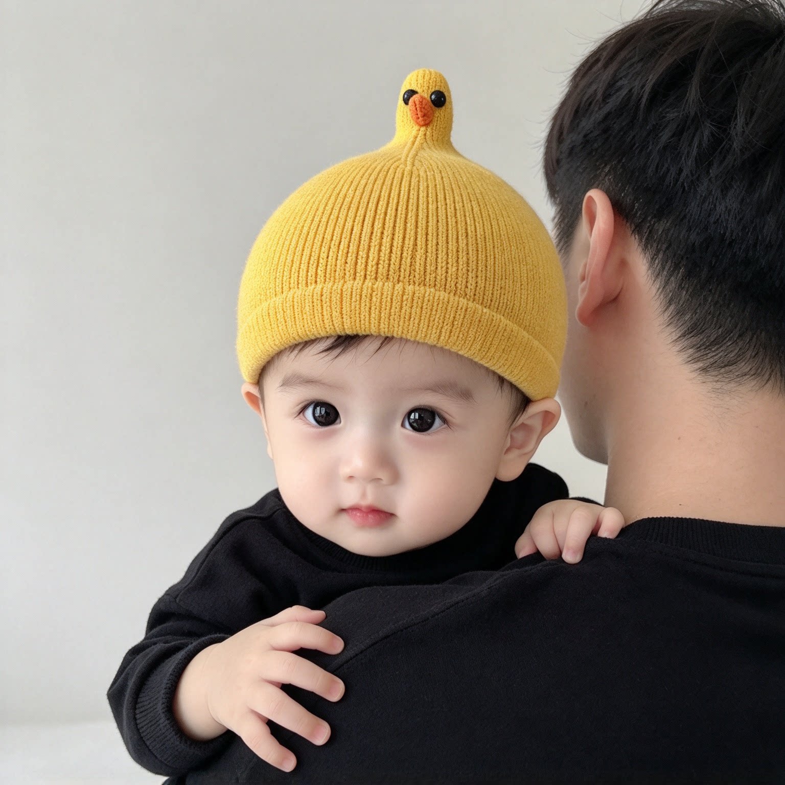 婴儿针织奶嘴帽秋冬季呆萌可爱小鸭子宝宝套头帽男女童保暖毛线帽