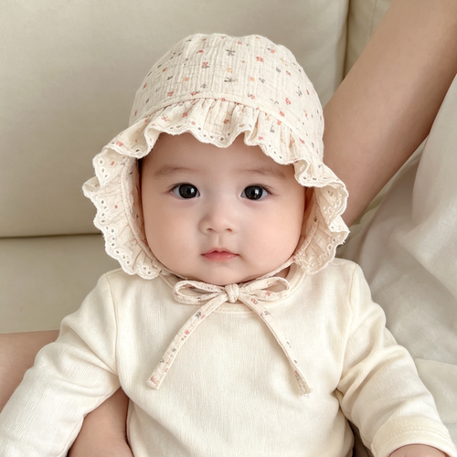 女宝宝帽子春夏宫廷帽甜美大檐遮阳帽婴幼儿出游防晒帽韩版包头帽
