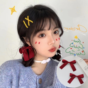 小红书网红推荐酒红色蝴蝶结发夹马尾对夹可爱少女减龄发夹边夹