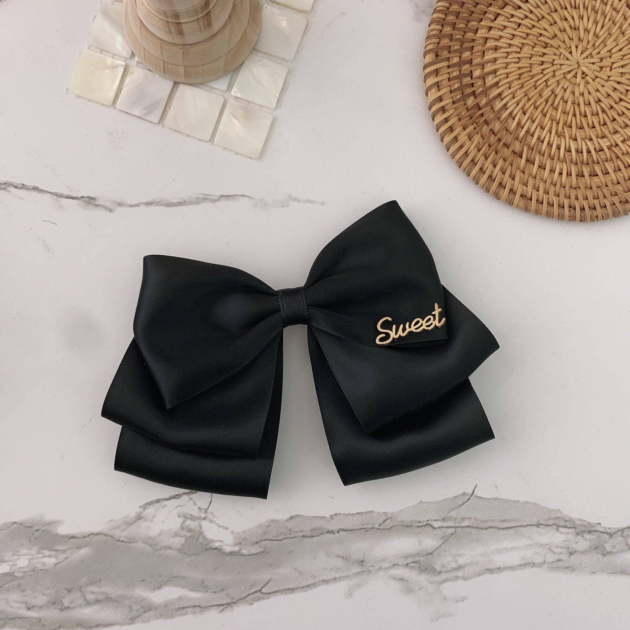 甜甜女孩优雅大蝴蝶结发夹百搭黑色发卡顶夹甜美发饰