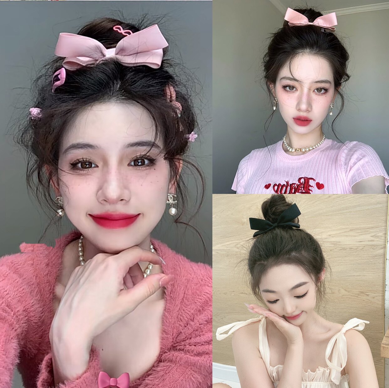 甜妹子可爱立体蝴蝶结发夹顶夹粉色系少女减龄发饰刘海夹