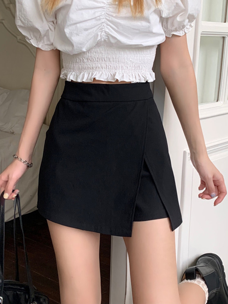 小个子高腰a字裙子半身裙女夏天薄款2021新开叉显瘦包臀短裙裤潮