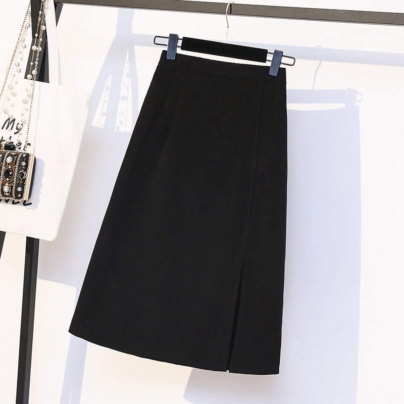 a字春秋装新款遮胯黑色半身裙