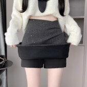 灰色亮片毛呢半身裙女秋冬款 小个子短裙高腰显瘦不规则a字包臀裙