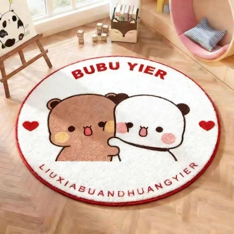 卡通结婚新年喜庆一二布布圆形地毯柔软仿羊绒客厅卧室床边地毯