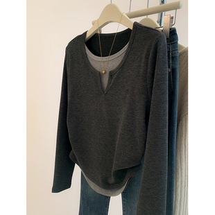 内搭高级感显瘦孕妇上衣 上衣女外穿2025秋冬新款 孕妇装 假两件长袖