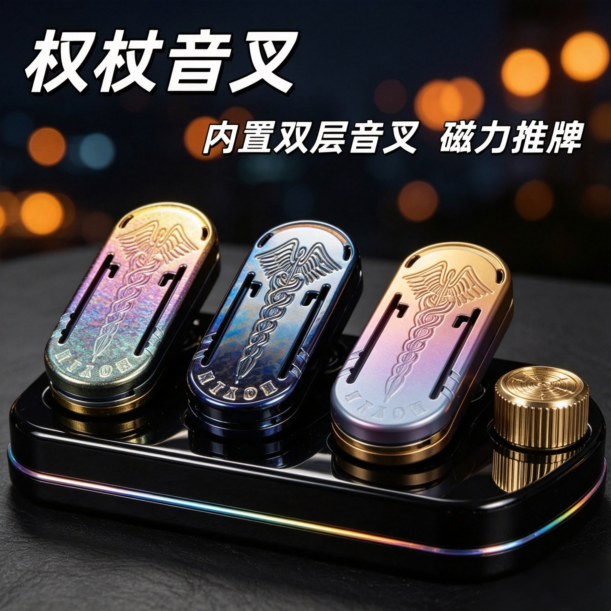 躁动钛合金权杖音叉磁力推牌玩具