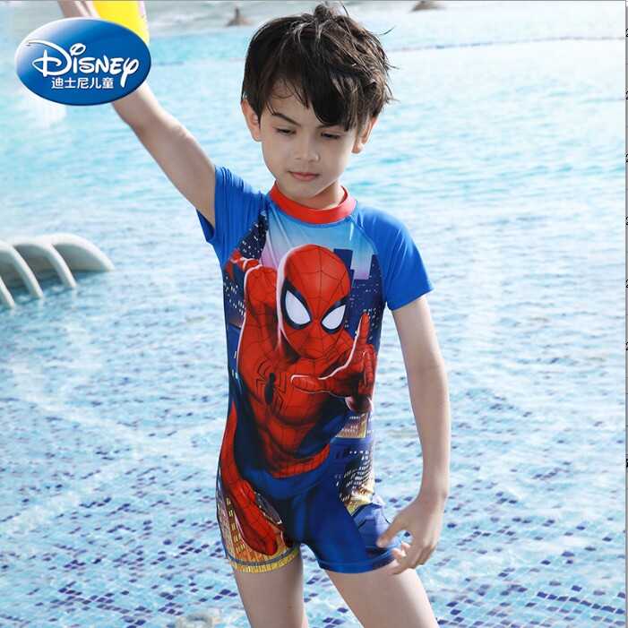 Disney迪士尼男童泳裤中大童时尚平角卡通印花速干儿童游泳短裤