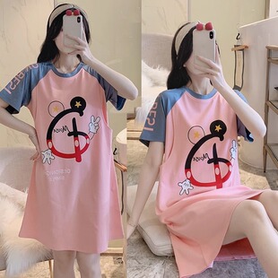 产后纯棉月子服可喂奶孕妇睡衣短袖 连衣裙子夏天 薄款 哺乳睡裙夏季