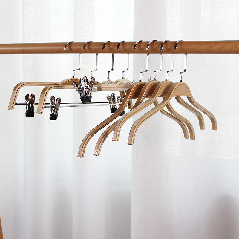 扁钩实木衣架防滑原木女装衣挂夹板木服装店架子环保竹木裤夹衣架