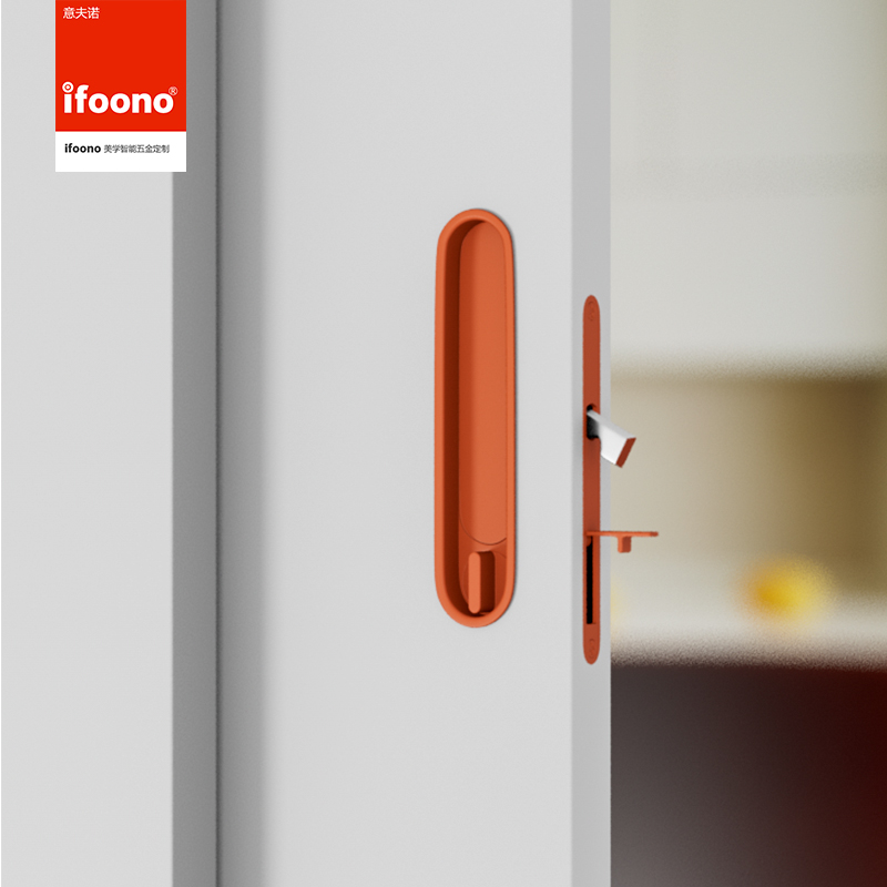 口袋门香槟金移门锁推拉门锁带侧装拉手厨房卧室隐形门钩锁桔红色