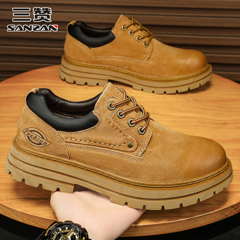 三赞厚底耐磨硬汉工装鞋男款低帮大黄靴真皮大头皮鞋英伦马丁靴潮