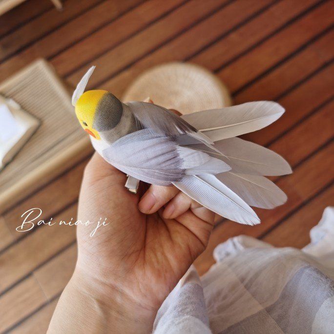 百鸟集原创手作 仿真q版灰色玄凤鹦鹉超萌 小鸟发夹肩章胸针