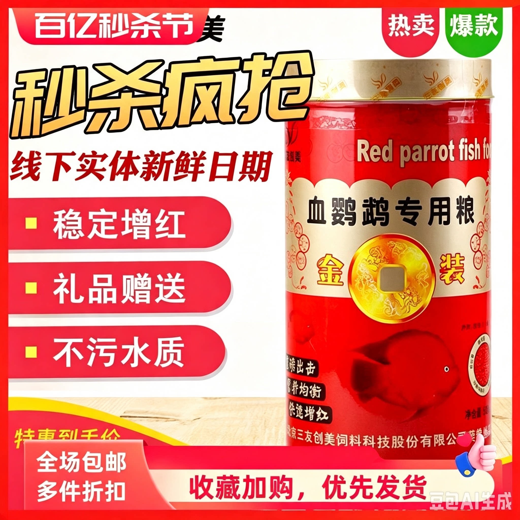 血鹦鹉鱼饲料鱼粮增红三友创美图片