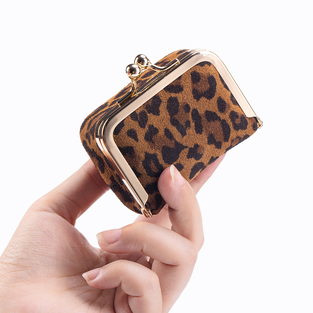 新款豹纹牛皮口金包钻戒首饰包迷你戒指项链耳环饰品盒硬币零钱包