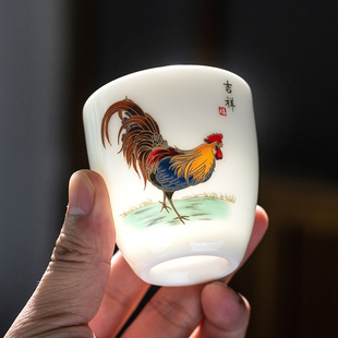 羊脂玉瓷鸡缸杯陶瓷白瓷茶具茶杯单杯品茗杯主人杯办公家用个人杯