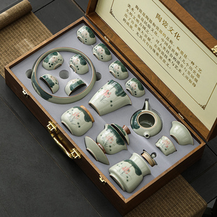 哥窑茶壶功夫茶具套装精致中式一壶二杯女士泡茶专用陶瓷茶杯茶盘