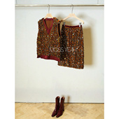 金棕亮片 设计师 假两件V领马甲松紧直筒半裙套装 Moss烨现货