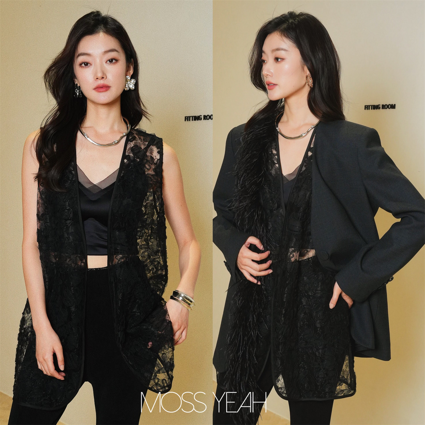 Moss烨〓设计师〓蕾丝网纱立体盘花 叠穿背心上衣