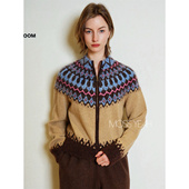 Moss烨 立领拉链冰岛提花羊毛毛衣开衫 设计师 现货