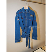 Moss烨 外套c 深蓝系带牛仔衬衫 设计师 彩色钉珠